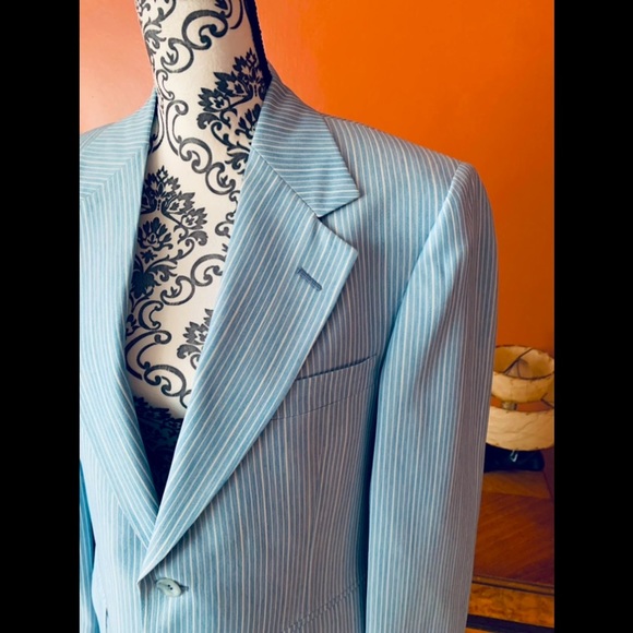 Vintage 1960s Oxford House Suit Jacket Blazer Blue/White Pinstripe Amalgamated - Picture 3 of 11